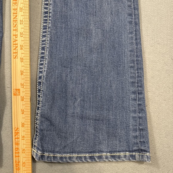 Miss Me Boot Womens 28 Embellished Fleur De Lis  Jeans THICK STITCH WHISKERING - Picture 6 of 10